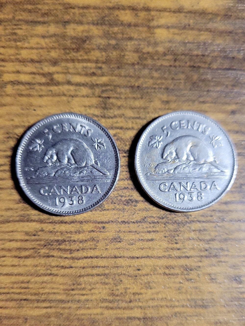Vintage Canada 1938 5 Cent Nickel Coins-Silver Tone